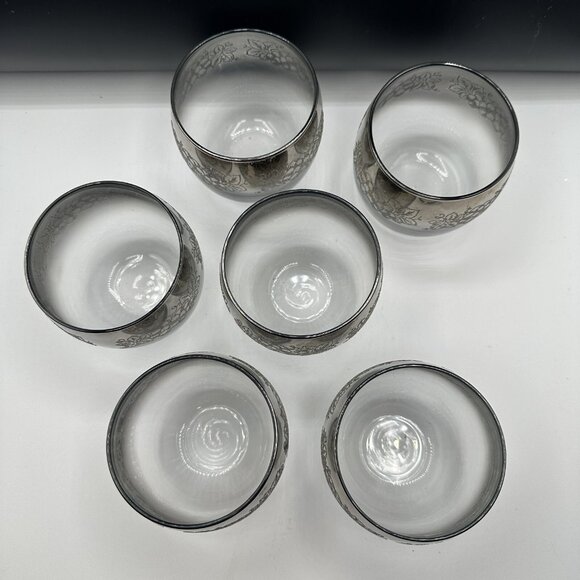 Libbey Silver Overlay Grapevine Roly Poly Glasses Set of 6 Mid Century Vtg 1950s - Picture 4 of 7
